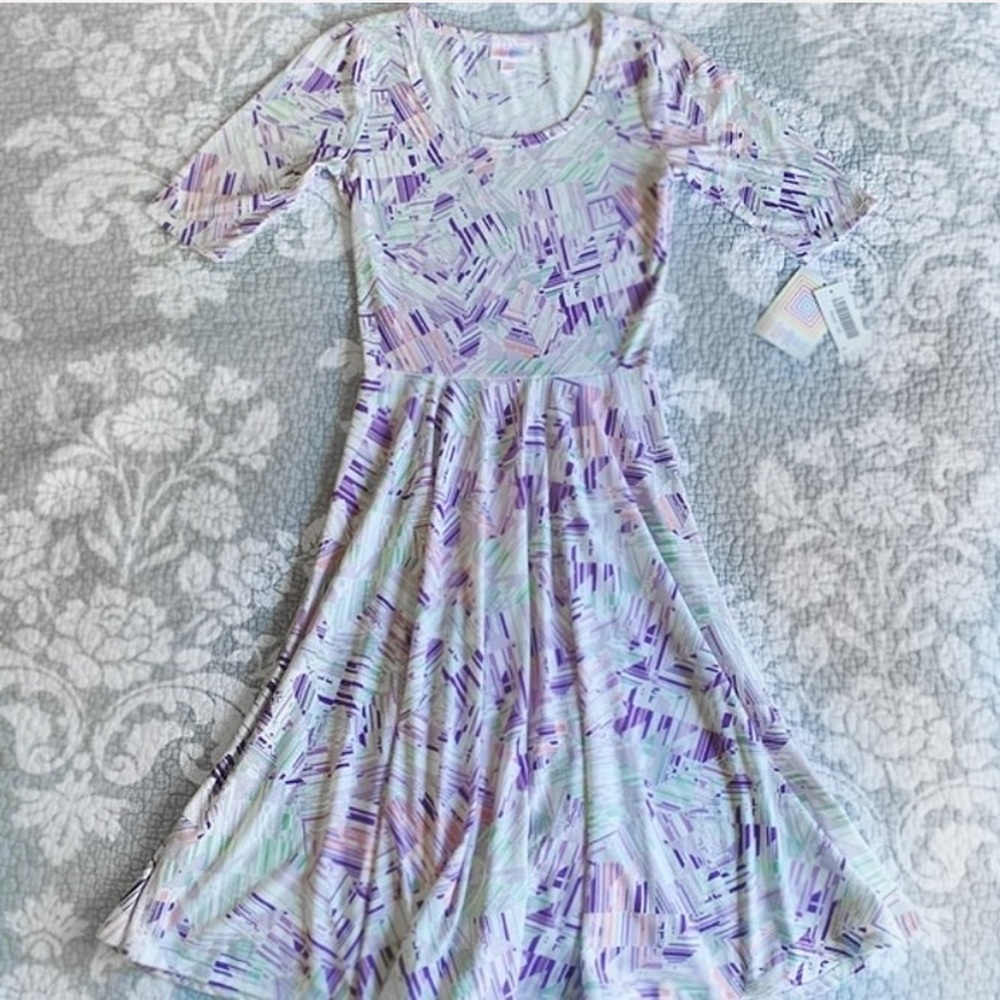 LuLaRoe White Pastel Purple Nicole Dress